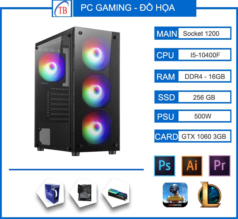 PC GAMING (H510/i5 10400F/Ram 16G/SSD 256/VGA GTX 1060)