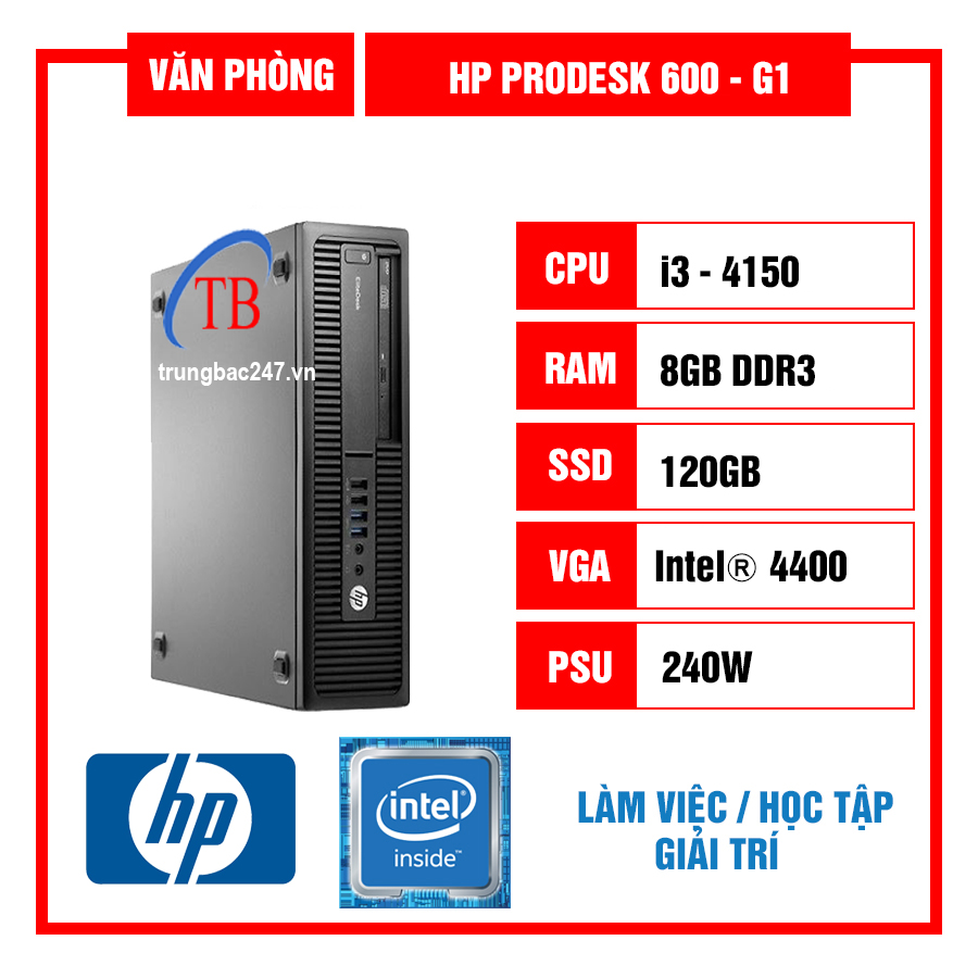 Cây máy tính HP Prodesk/Core i3 4150 Xung 3.5Ghz, Ram DDR3/8GB, Ổ cứng SSD 120Gb