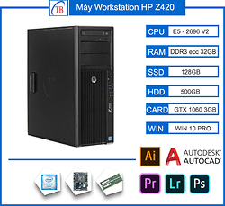 MÁY TRẠM HP Z420 WORKSTATION CPU E5 2696 V2/RAM 32GB/128GB SSD/500GB HDD/1060 3GB