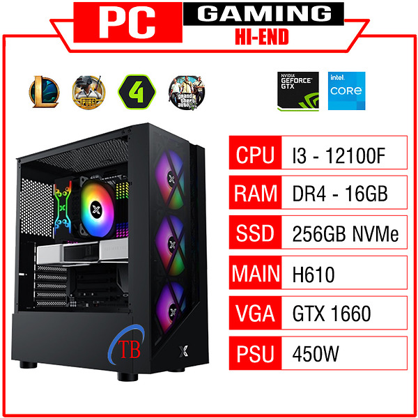 PC GAMING TBM (i3 12100F/H610/16GB RAM/256GB SSD/GTX 1660 6GB/450W)